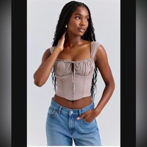 HOUSE OF CB 'Anja' Mocha Georgette Cap Sleeve Corset Top Small US 4-6 $165